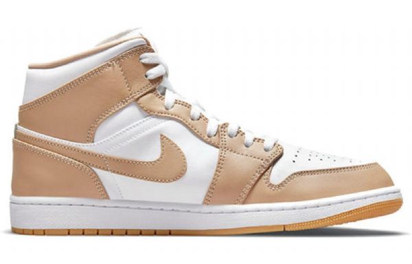 Nike Air Jordan 1 Mid Tops Retro Basketball Sko Til Mænd Khaki Hvid