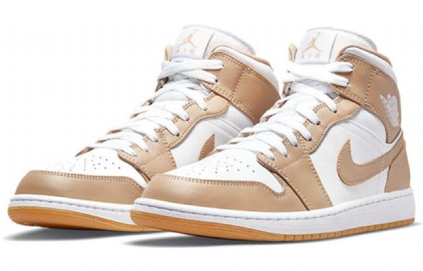 Nike Air Jordan 1 Mid Tops Retro Basketball Sko Til Mænd Khaki Hvid