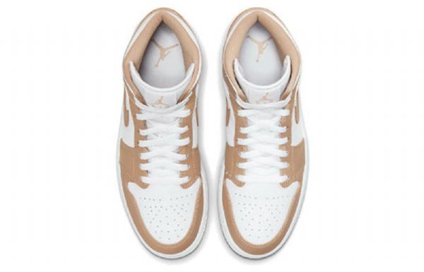 Nike Air Jordan 1 Mid Tops Retro Basketball Sko Til Mænd Khaki Hvid