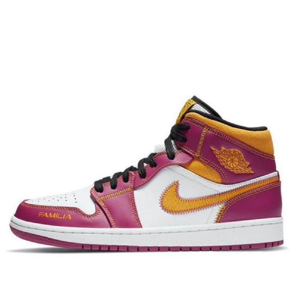 Nike Air Jordan 1 Mid Tops Retro Basketball Sko Til Mænd Lilla Hvid Gul