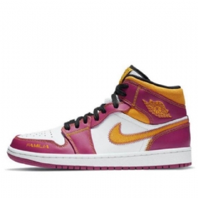 Nike Air Jordan 1 Mid Tops Retro Basketball Sko Til Mænd Lilla Hvid Gul