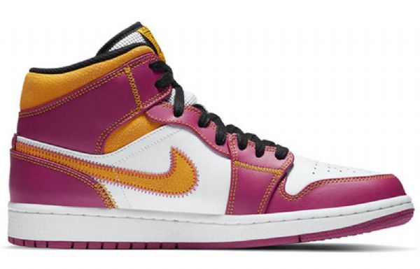 Nike Air Jordan 1 Mid Tops Retro Basketball Sko Til Mænd Lilla Hvid Gul