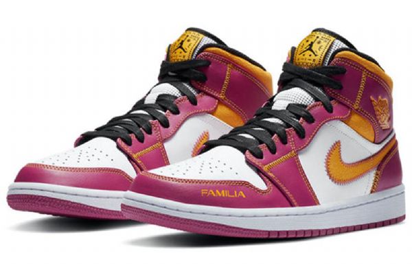 Nike Air Jordan 1 Mid Tops Retro Basketball Sko Til Mænd Lilla Hvid Gul