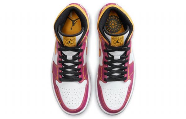 Nike Air Jordan 1 Mid Tops Retro Basketball Sko Til Mænd Lilla Hvid Gul