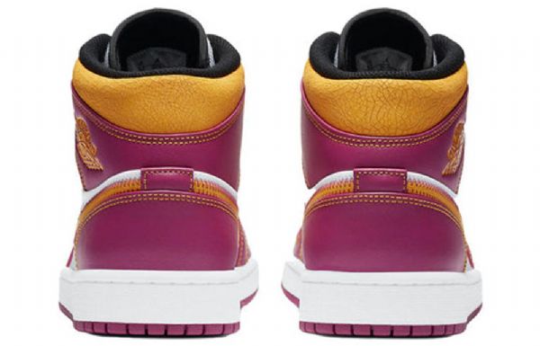 Nike Air Jordan 1 Mid Tops Retro Basketball Sko Til Mænd Lilla Hvid Gul