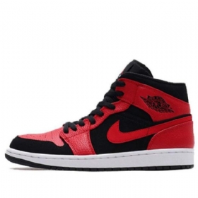 Nike Air Jordan 1 Mid Tops Retro Basketball Sko Til Mænd Rød Sort
