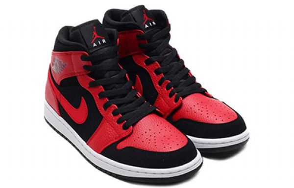 Nike Air Jordan 1 Mid Tops Retro Basketball Sko Til Mænd Rød Sort