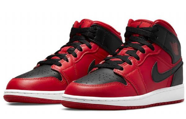 Nike Air Jordan 1 Mid Tops Retro Basketball Sko Til Mænd Rød Sort