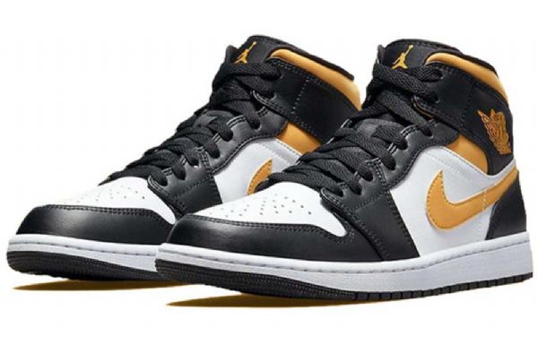 Nike Air Jordan 1 Mid Tops Retro Basketball Sko Til Mænd Sort Guld