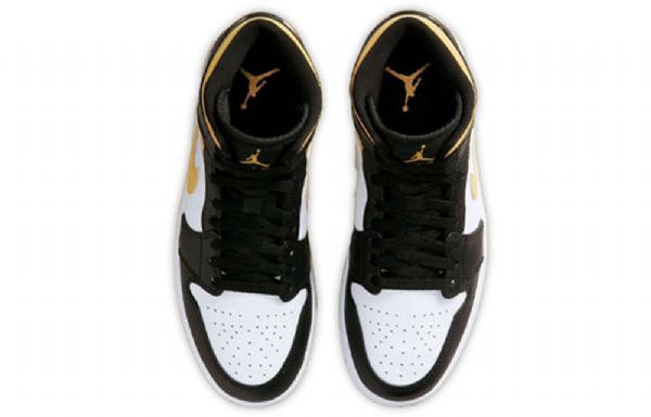 Nike Air Jordan 1 Mid Tops Retro Basketball Sko Til Mænd Sort Guld