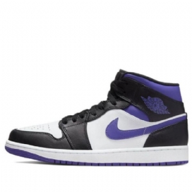 Nike Air Jordan 1 Mid Tops Retro Basketball Sko Til Mænd Sort Hvid Lilla