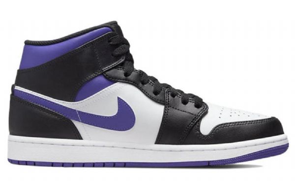 Nike Air Jordan 1 Mid Tops Retro Basketball Sko Til Mænd Sort Hvid Lilla