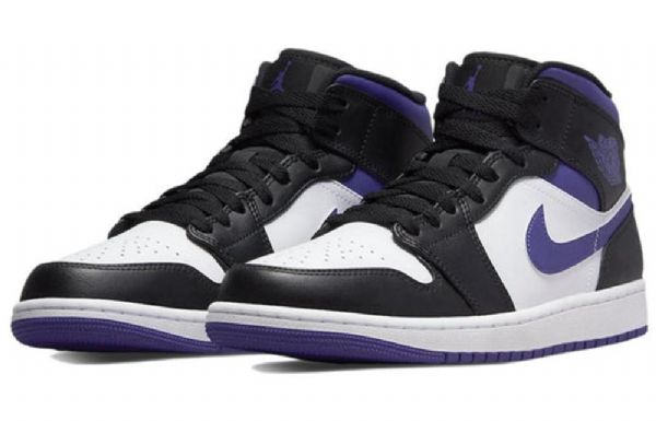 Nike Air Jordan 1 Mid Tops Retro Basketball Sko Til Mænd Sort Hvid Lilla