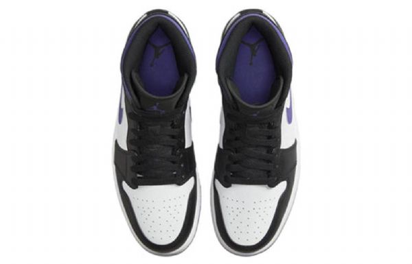 Nike Air Jordan 1 Mid Tops Retro Basketball Sko Til Mænd Sort Hvid Lilla