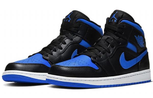 Nike Air Jordan 1 Mid Tops Retro Basketball Sko Til Mænd Sort Kongeblå
