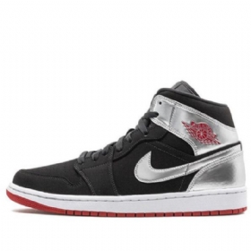 Nike Air Jordan 1 Mid Tops Retro Basketball Sko Til Mænd Sort Sølv