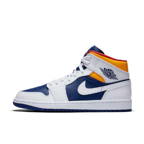 Nike Air Jordan 1 Mid Tops Royal Laser Sko Til Mænd Kongeblå Blå Orange