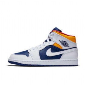 Nike Air Jordan 1 Mid Tops Royal Laser Sko Til Mænd Kongeblå Blå Orange