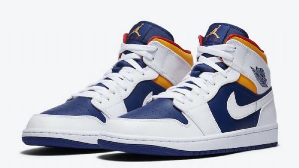 Nike Air Jordan 1 Mid Tops Royal Laser Sko Til Mænd Kongeblå Blå Orange