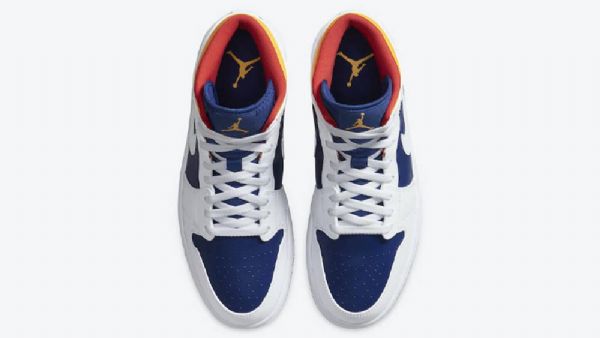 Nike Air Jordan 1 Mid Tops Royal Laser Sko Til Mænd Kongeblå Blå Orange