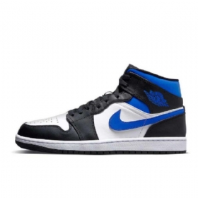 Nike Air Jordan 1 Mid Tops Royal Sko Til Mænd Sort Hvid Blå