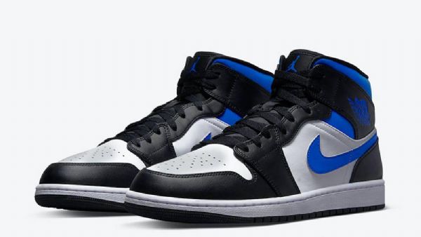 Nike Air Jordan 1 Mid Tops Royal Sko Til Mænd Sort Hvid Blå