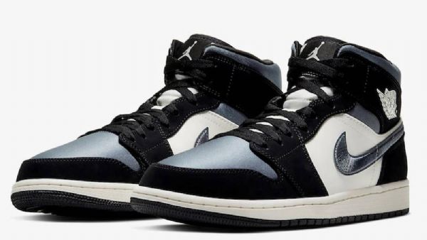Nike Air Jordan 1 Mid Tops Satin Sko Til Mænd Grå