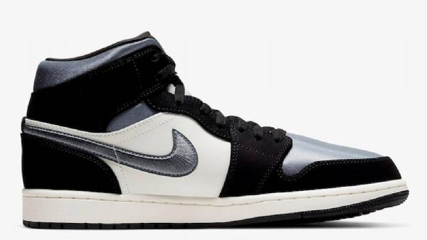 Nike Air Jordan 1 Mid Tops Satin Sko Til Mænd Grå