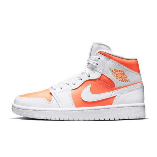 Nike Air Jordan 1 Mid Tops Se Bright Citrus Sko Til Mænd Hvid Orange