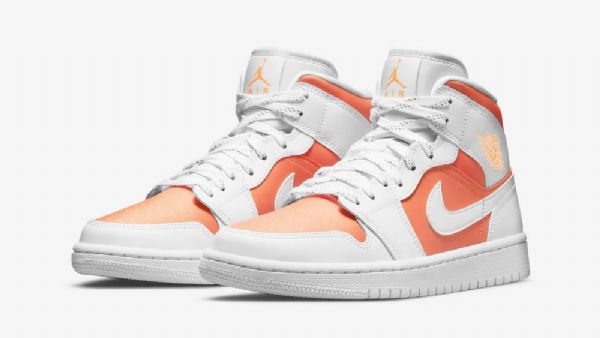 Nike Air Jordan 1 Mid Tops Se Bright Citrus Sko Til Mænd Hvid Orange