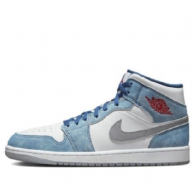 Nike Air Jordan 1 Mid Tops Se Fransk Retro Basketball Sko Til Mænd Blå