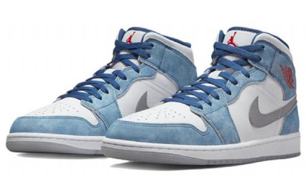 Nike Air Jordan 1 Mid Tops Se Fransk Retro Basketball Sko Til Mænd Blå