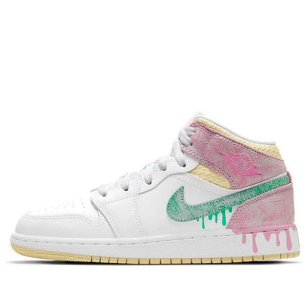 Nike Air Jordan 1 Mid Tops Se Gs Basketball Sko Til Mænd Hvid Lyserød