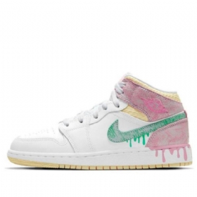 Nike Air Jordan 1 Mid Tops Se Gs Basketball Sko Til Mænd Hvid Lyserød