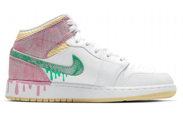 Nike Air Jordan 1 Mid Tops Se Gs Basketball Sko Til Mænd Hvid Lyserød