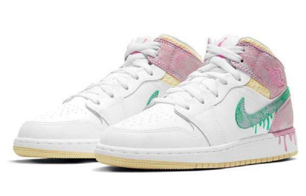 Nike Air Jordan 1 Mid Tops Se Gs Basketball Sko Til Mænd Hvid Lyserød