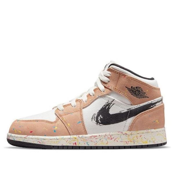 Nike Air Jordan 1 Mid Tops Se Gs Basketball Sko Til Mænd Khaki Hvid