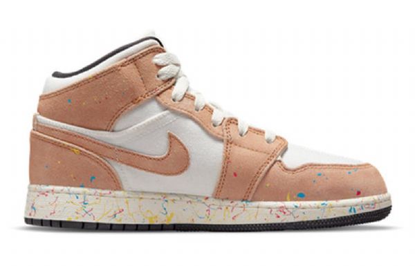 Nike Air Jordan 1 Mid Tops Se Gs Basketball Sko Til Mænd Khaki Hvid