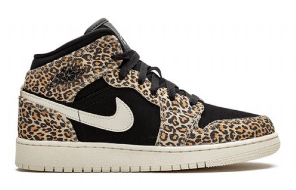 Nike Air Jordan 1 Mid Tops Se Gs Basketball Sko Til Mænd Leopard