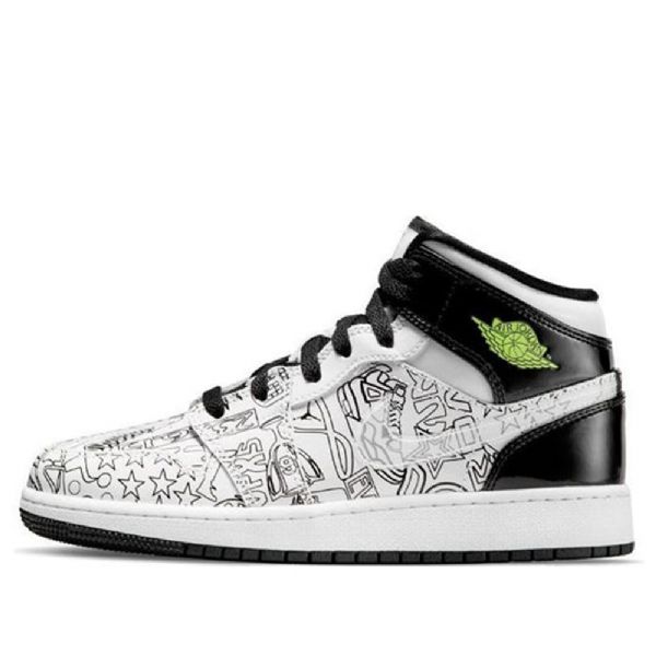 Nike Air Jordan 1 Mid Tops Se Gs Basketball Sko Til Mænd Sort Hvid