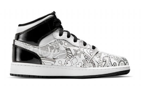 Nike Air Jordan 1 Mid Tops Se Gs Basketball Sko Til Mænd Sort Hvid