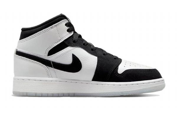 Nike Air Jordan 1 Mid Tops Se Gs Basketball Sko Til Mænd Sort Hvid