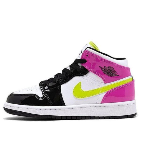 Nike Air Jordan 1 Mid Tops Se Gs Basketball Sko Til Mænd Sort Hvid Fuchsia