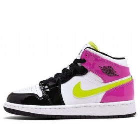 Nike Air Jordan 1 Mid Tops Se Gs Basketball Sko Til Mænd Sort Hvid Fuchsia