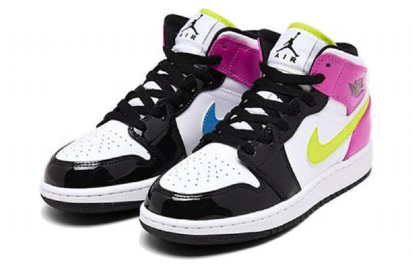 Nike Air Jordan 1 Mid Tops Se Gs Basketball Sko Til Mænd Sort Hvid Fuchsia