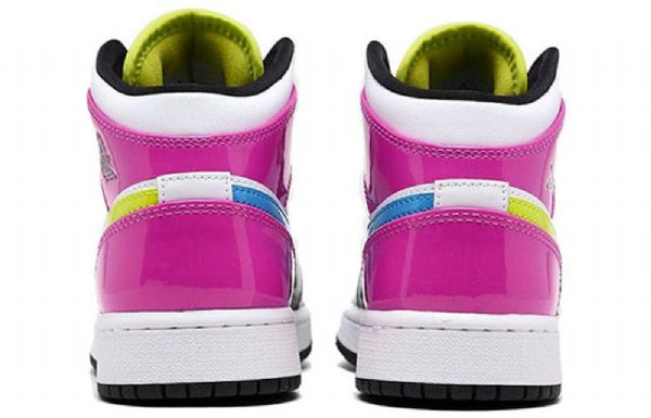Nike Air Jordan 1 Mid Tops Se Gs Basketball Sko Til Mænd Sort Hvid Fuchsia