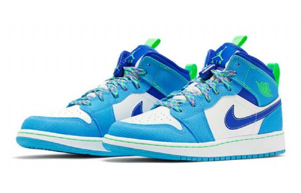 Nike Air Jordan 1 Mid Tops Se Gs Retro Basketball Sko Til Mænd Blå Hvid