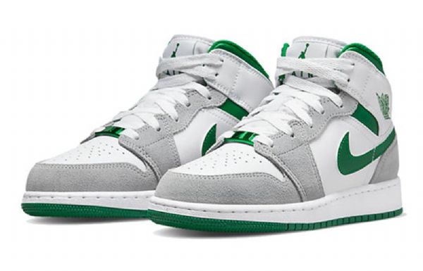Nike Air Jordan 1 Mid Tops Se Gs Retro Basketball Sko Til Mænd Grå Grøn