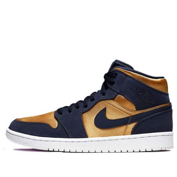 Nike Air Jordan 1 Mid Tops Se Premium Retro Basketball Sko Til Mænd Guld