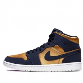 Nike Air Jordan 1 Mid Tops Se Premium Retro Basketball Sko Til Mænd Guld